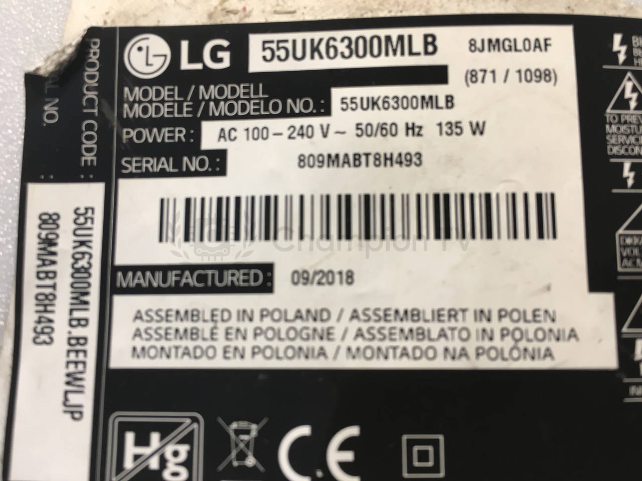 Блок живлення LG LGP55TJ-18U1 PLDK-L703A 3PCR02264A 55UK6300MLB 55 дюймів PSU, б/у