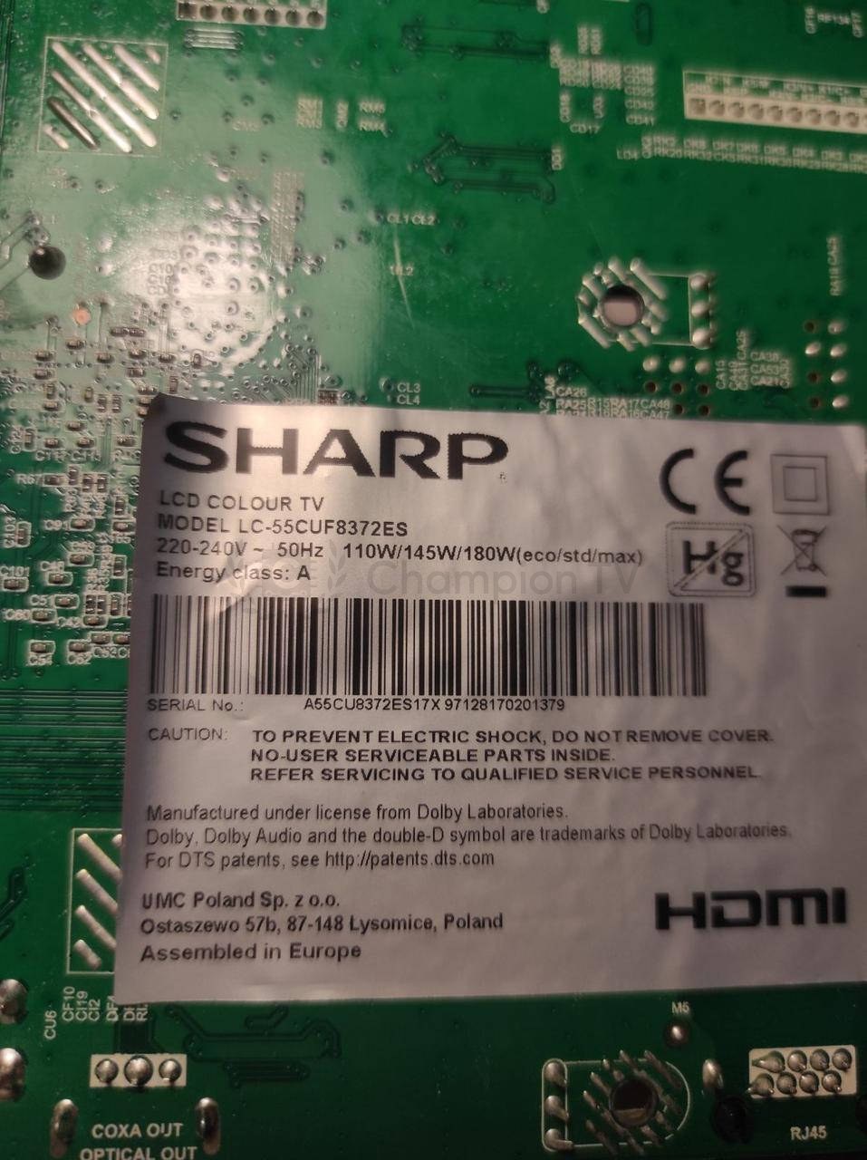 Системна плата Sharp LC-55CUF8372ES T.MS6488E.U703 55" mainboard, робоча
